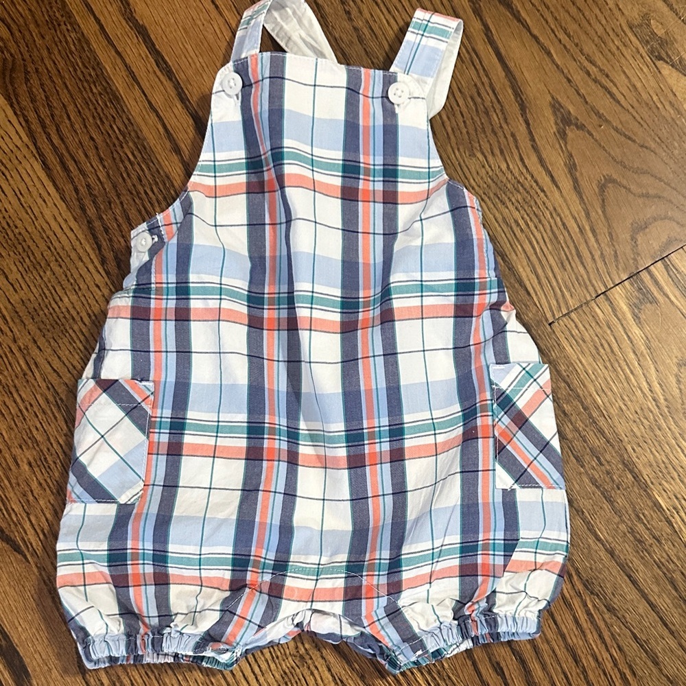 Janie and Jack baby boy's plaid shortall romper